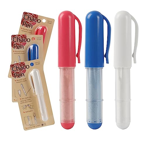 Calvana (3-pack) Fabric Chalk Markers -Erase Tailor’s Chalk for Quilting and Sewing - Compatible with Most Fabrics - With Dosing Wheel Technology, Red, Blue, White