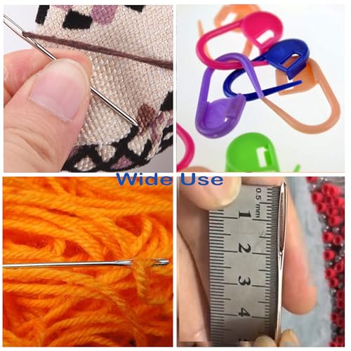17 Pcs Sewing Knitting Kits, 9 Pcs Large-Eye Blunt Yarn Needles, 2 Pcs Needle Threader, 6 Pcs Colorful Knitting Crochet Locking Counter Stitch Needle, Suitable for Crochet Project - color: 17 PCS