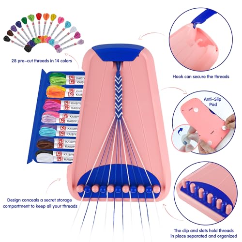 Maynacs Friendship Bracelet Making Kit for Girls 8-12, 28 Pre-Cut Threads - color: Pink/Dark Blue