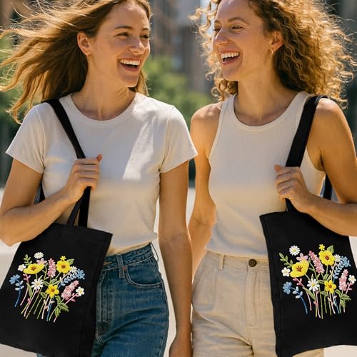 Nuberlic Embroidery Tote Bag Kit for Beginners with Floral Pattern - color: Floral