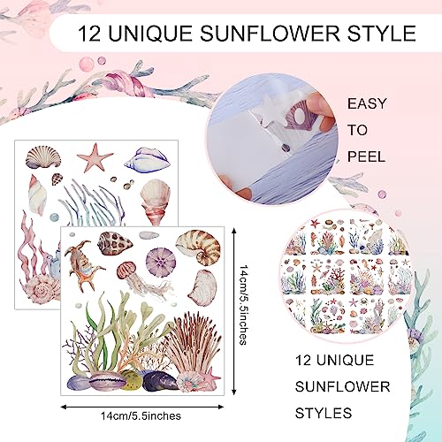 BBTO 12 Sheets Rub on Transfers for Crafts Wood Furniture DIY, 5.5" x 5.7" - style: Ocean