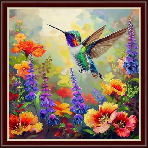 Findvoor Counted Cross Stitch Kits for Adults Full Range of Cross Stitching Embroidery Unprinted Pattern for Beginners, 11CT Needlepoint Cross-Stitch Patterns Embroidery Kits-Hummingbird 18×18 inch - color: ColourSet09