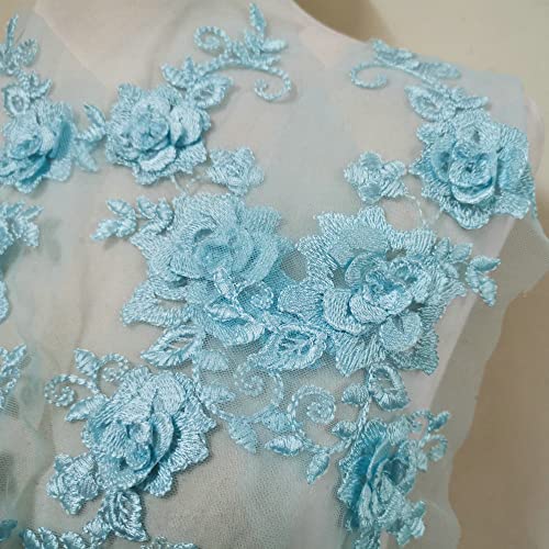 2 Pair 29 * 13cm Red/Pink/Purple/Sky Blue Wedding Dress Lace Shirt Accessories Embroidery Lace Garment Design DIY Accessories (Sky Blue) - color: Sky blue