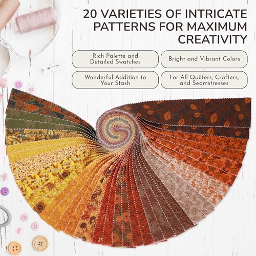 Tinyspool & Co.'s Twirlie Roll 40 Precut Quilting Fabric Strips for Quilting Supplies, Crafting, and Sewing, Soft Cotton Strip for Blanket, Rug, Upholstery, Home Decor, and Purse Making, Fall is Here - color: Fall is Here