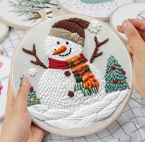 Huacan Embroidery Kits for Adults Beginner DIY Cross Stitch Stamped Christmas Pattern Stitching Sewing Kit 1 Piece 7.8 x 7.8 Inch (Snowman) - color: Snowman