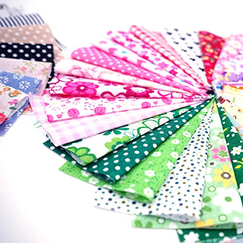 Phantomon 50pcs Cotton Fabric Craft Linen Square Precut Patchwork Sheets for Quilting, Sewing, Scrapbooking, Simplicity Patterns (4Inch x 4Inch) - size: 4Inch x 4Inch