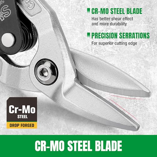 SK 10-Inch Tin Snips Heavy Duty, Right Cut Aviation Snips, Cr-Mo Steel - size: 10" Right Cut