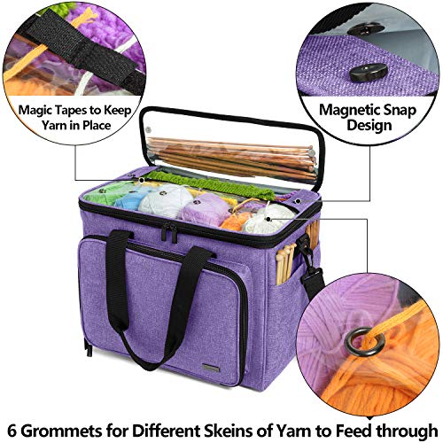 Teamoy Knitting Bag, Yarn Storage Organizer Crochet Bag Tote, Purple - color: Purple