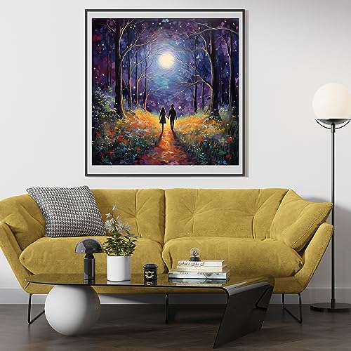 Moohue Stamped Cross Stitch Kits for Adults Skull 14CT Pre Printed Cross Stitch Kits for Beginners (The Moon and Lovers) - color: The Moon and Lovers