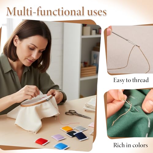 20 Pcs Darning Yarn, 50% Wool 50% Acrylic Darning Thread, 1000m Wool Blend Embroidery Thread with 24 Pcs Sewing Needles for Embroidery, DIY Sewing Care, Machine Sewings, 50 Meters Per Yarn (20 Colors)