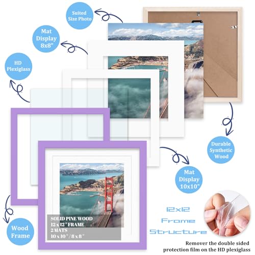 12x12 Wood Picture Frames for Wall Hanging or Tabletop,Diamond Painting Frame Baby Scan Picture Frames with 2 Mats Display 8x8 or 10x10 for Family Walls Decoration,Anniversary,Wedding,Christmas(Purple) - color: Purple, size: 12x12 inch