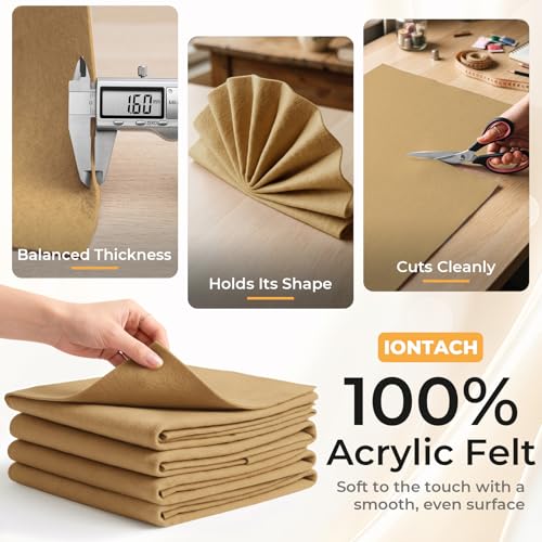IONTACH 9" X 36" Soft Felt Sheets 1.6mm Thick (4 Packs, Tan) - color: Tan