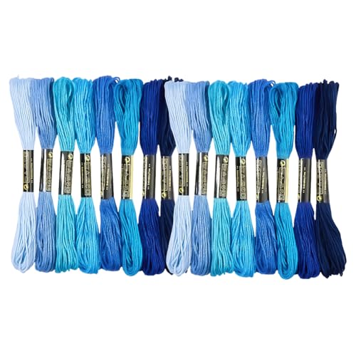 16 Skeins 131 Yards Embroidery Thread Friendship Bracelets String Cross Stitch Threads Cotton Floss Yarn 6 Ply 1.2mm for DIY Making Sewing Needlework Knitting Stitching Craft Supply Blue - color: Blue