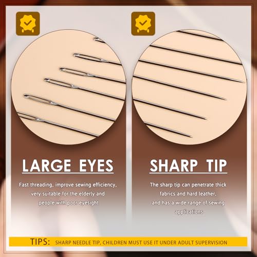 Large Eye Sewing Needles, 2.05 inch Sewing Sharp Needles for Hand Sew - size: 2.05in, 23pcs