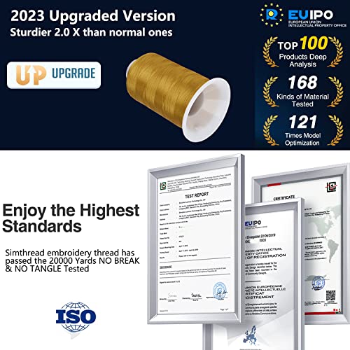 Simthread Embroidery Thread 5500 Yards Brass 328, 2 Huge Spools 40wt Polyester for Brother, Babylock, Janome, Singer, Pfaff, Husqvarna, Bernina Machine - color: Brass