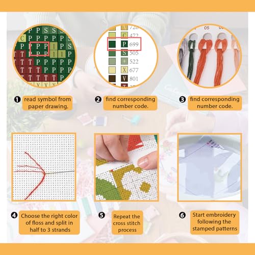 FREEBLOSS 11CT Cross Stitch Kit Cross Stitch Craft Kit with Stitching Guide for Beginners Memphis Stamped Embroidery Set Crossstitch Wall Hanging Set 17.7x17.7inch