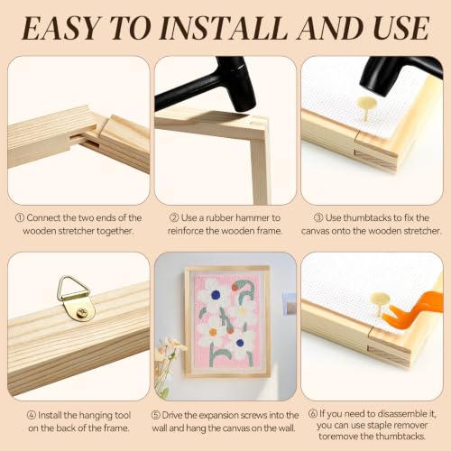 12Pcs Needlepoint Stretcher Bars Kit with 100 Thumb Tacks & Hanging Tool
