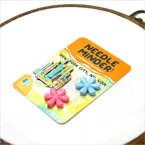 Awesome Pattern Studio Needle Minder Set – New York Magnetic Needle Minder + 2 Needle Threaders. Enamel Pin for Cross Stitch, Embroidery and Craft - size: New York Set #1