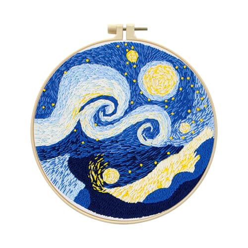 Zhenqing Galaxy Embroidery Kit for Beginners, Starry Night Space Needlework Kit with Pre-Printed Fabric, Hoop, Threads & Tools, Celestial Wall Decor (S-CX9991) - color: Starry Night Space