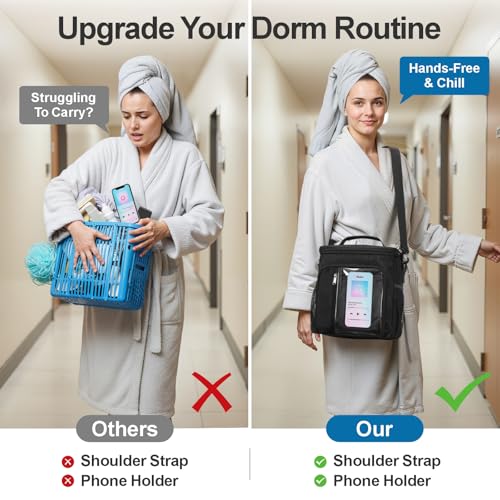F-color Crossbody Shower Caddy Portable - Shower Bag with Hands-Free Strap - color: Black with Strap