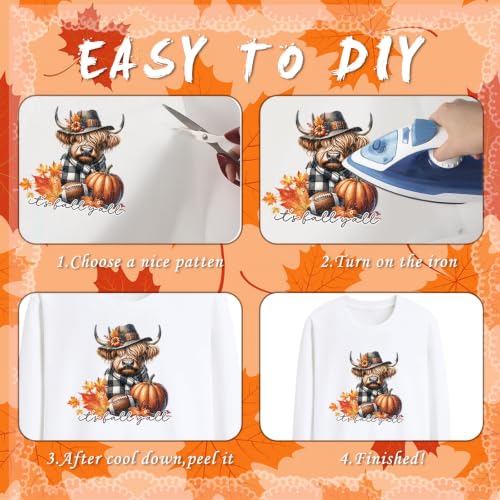 Dazoratix Fall Iron on Transfers - 20 Sheets Pumpkin Autumn DTF Ready to Press Bow Ghost Heat Patches Stickers Vinyl Decals for T Shirts Clothes Hoodies Pillow Bag Hat DIY Crafts Appliques Decorations - style: Fall