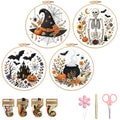 Halloween Embroidery Kit, Skeleton Cross Stitch Kits, 4 Set Craft Kits for Beginners with Pre-Printed Embroidery Fabric, Hoops, Step-by-Step Instructions, Color Threads & Needles (Halloween-4 Set) - color: Halloween-4 Set