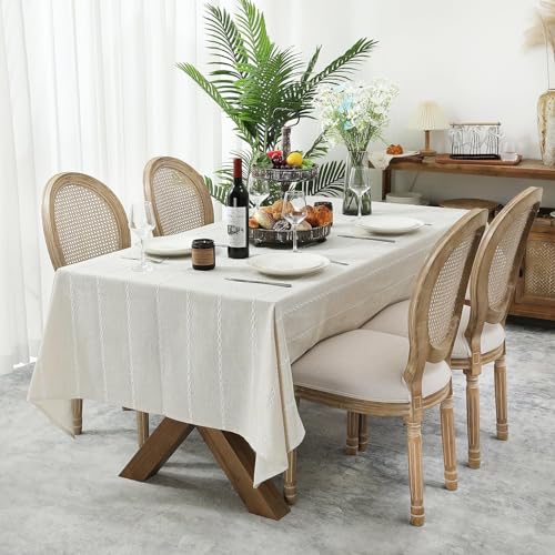 Chassic 60 x 60 inches Farmhouse Style Linen tablecloths, Wrinkle Resistant Washable Dining Room Table Cloths for Square Tables - Beige - color: Beige, size: 60" x 60" (Square)