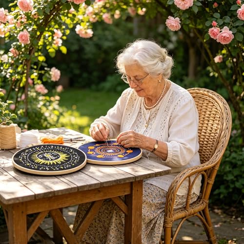 Qupace 3 Pcs Halloween Black Celestial Embroidery Kit, Star Moon Hand Embroidery Set with Bamboo Hoop, DIY Boho Cosmic Craft Supplies for Wall Decor Gift - color: Blue