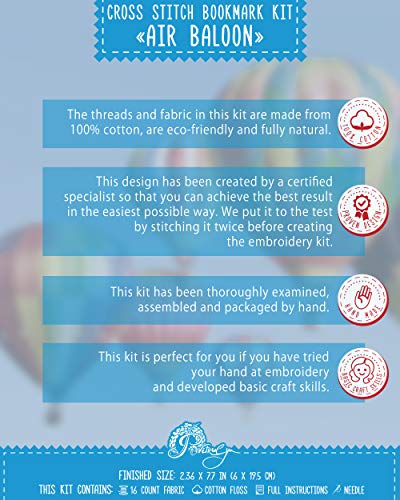 Air Balloon Counted Cross Stitch Bookmark Kit - DIY Embroidery Set - color: Air Balloon