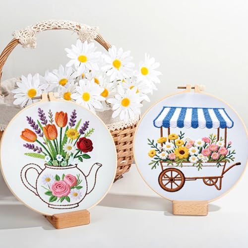 ORIGACH 6 Pack Vase Letter Book & Flower Wreath Embroidery Kit - style: Vase Letter Book & Flower Wreath