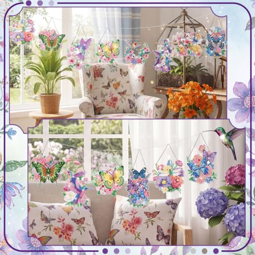 Cinnvoice Seasonal Diamond Art Hanging Kit,12 Pcs,Fluttering Garden - style: Fluttering Garden