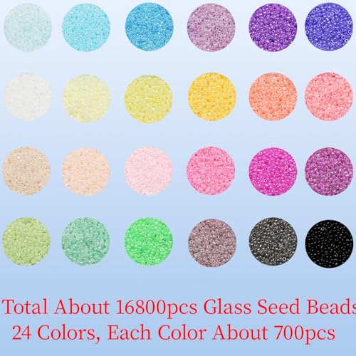 Size 12/0 Crafts Glass Seed Beads 2mm Tiny Pony Beads Assorted Kit with Organizer Box for Jewelry Making (24 Assorted Multicolor Set, Total About 16800pcs) - color: 24 Colors Mix-Cream Color