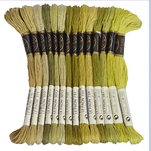 Premium Rainbow Color Embroidery Floss - Cross Stitch Threads - Friendship Bracelets Floss - Crafts Floss - 14 Skeins Per Pack Embroidery Floss, Medium Olive Gradient - color: Medium Olive Gradient