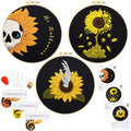 Halloween Gothic Embroidery Kits for Beginners Adults, Skull Hand Embroidery Needlepoint Kits, Sunflower Stamped Cross Stitch Kits for Beginners Adult, 3 Set Embroidery Hoops (Attached Video Tutorial) - color: Sunflower