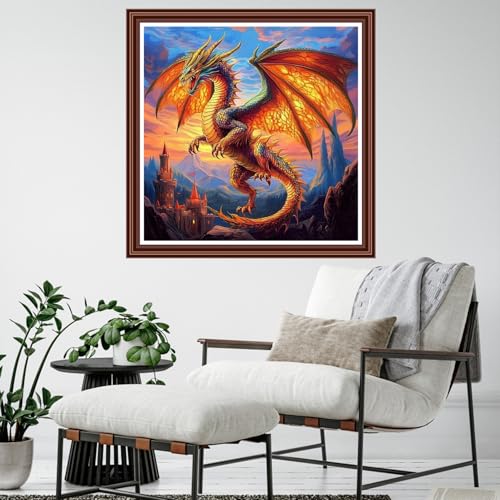Dimensean Counted Cross Stitch Kit for Beginners, 11CT Unprinted Cross-Stitch Kit Easy Patterns Needlepoint Kit Cross Stitching Embroidery Kit Supplies-Castle Dragon 18x18 inch - color: ColornNEW25