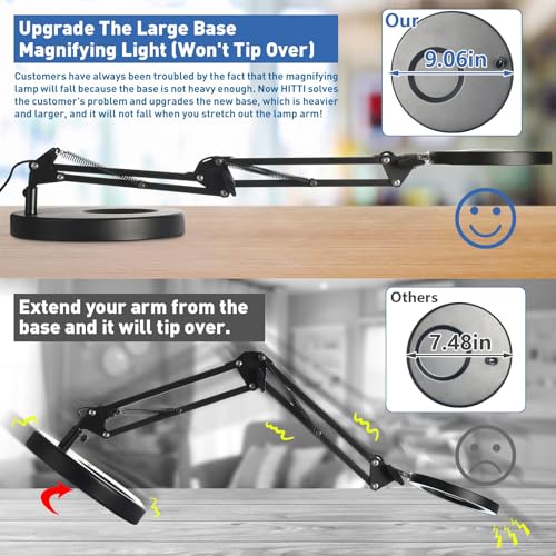 HITTI 30X 10X Magnifying Glass with Light, 1800 Lumens Stepless Dimmable - color: Black, size: 10X 30X 9.06 INCH Base & Clamp