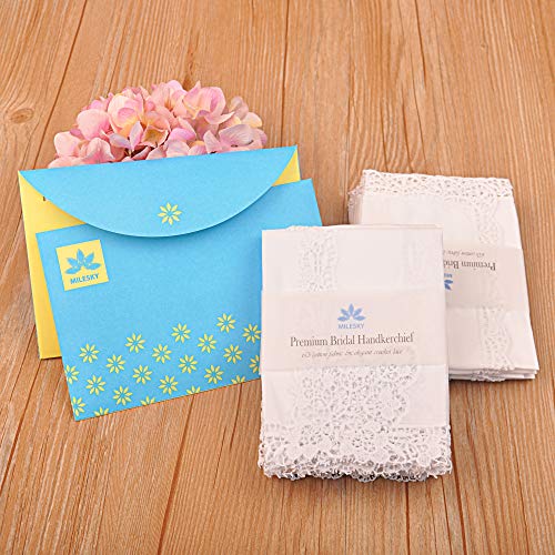 Milesky White Wedding Handkerchief Pure Cotton, Soft Ladies Hanky with Crochet Lace - color: Ch08