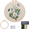 FONNUY Embroidery Kit for Beginners，Plants Flowers Pre-Stamped Pattern Kits for Adults with Hoop, Easy to Follow Needlework (Butterfly Flower) - color: Butterfly Flower
