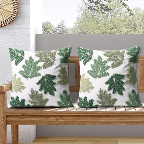 Set of 2 Embroidered Decorative Throw Pillow Covers Couch Square Pillowcases Cushion for Bedroom Sofa Farmhouse Decor 18x18 Inch (Green Maple Leaf) - color: Green Maple Leaf