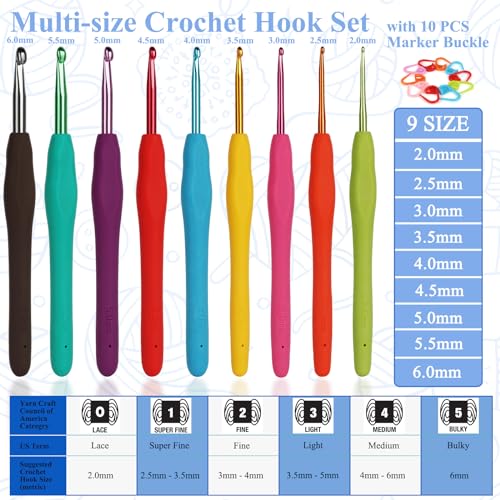 Coopay Crochet Hooks Set-Ergonomic Soft Grip Metal Crochet Needle (2mm-6mm) - color: Ergonomic Metal Hook Set