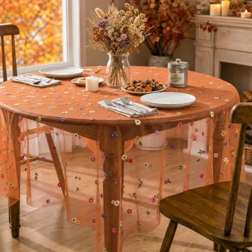 Horaldaily Fall Caramel Embroidery Tablecloth, 60×140 Inch Rectangular - color: Caramel, size: 60" x 140" (Rectangular)