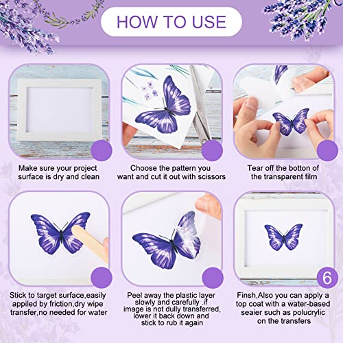 BBTO 12 Sheets Rub on Transfers for Crafts Wood Furniture DIY, 5.5" x 5.7" - style: Lavender Style