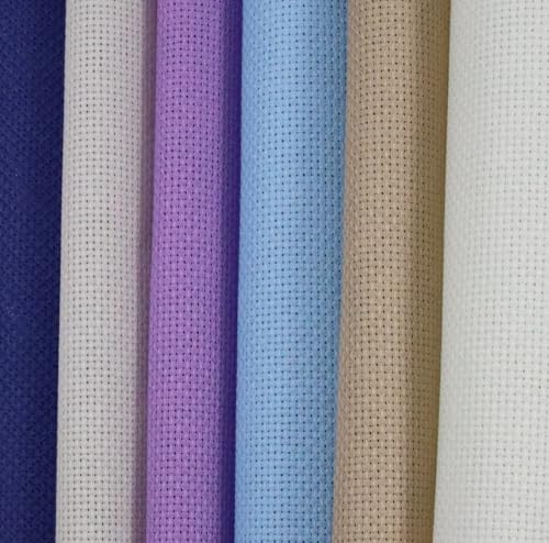 KCS 6 pc of 15" x 18" (38cmx45cm) Counted Cotton Aida Cloth Cross Stitch Fabric Rolled Box (16CT-C) - color: 16ct-c