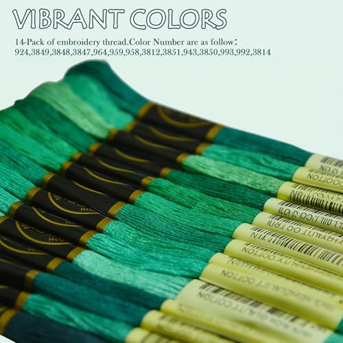 14 skeins Rainbow Color Embroidery Floss - Cross Stitch Threads - Friendship Bracelets Floss - Crafts Floss, Aquamarine Gradient - color: Aquamarine Gradient