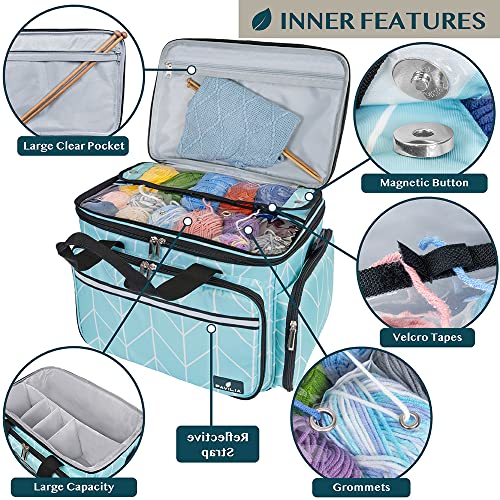 PAVILIA Large Knitting Yarn Storage Bag Crochet Organizer for Knitter, Teal - color: Chevron Teal