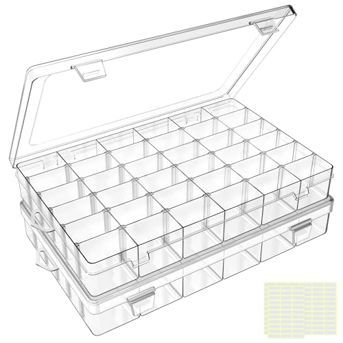 DILIBRA 2 Pack 36 Grids Large Plastic Organizer Box with Adjustable Divider - size: 2 Pack 72 Grids