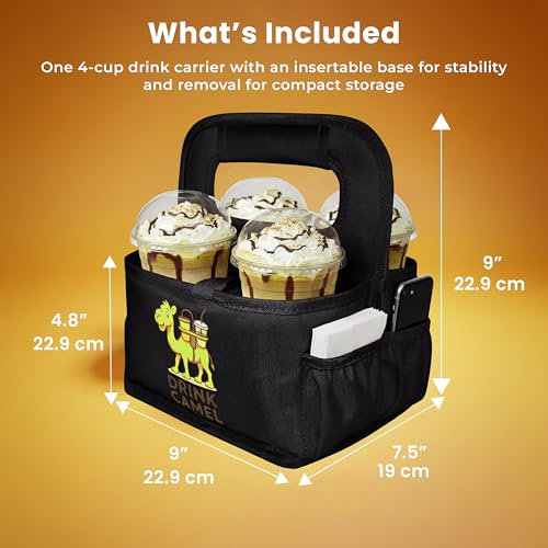 Drink Carrier with Handle – Durable No-Spill Insulated (4 Cup, Black) - color: Jet-Black, size: 4 cup