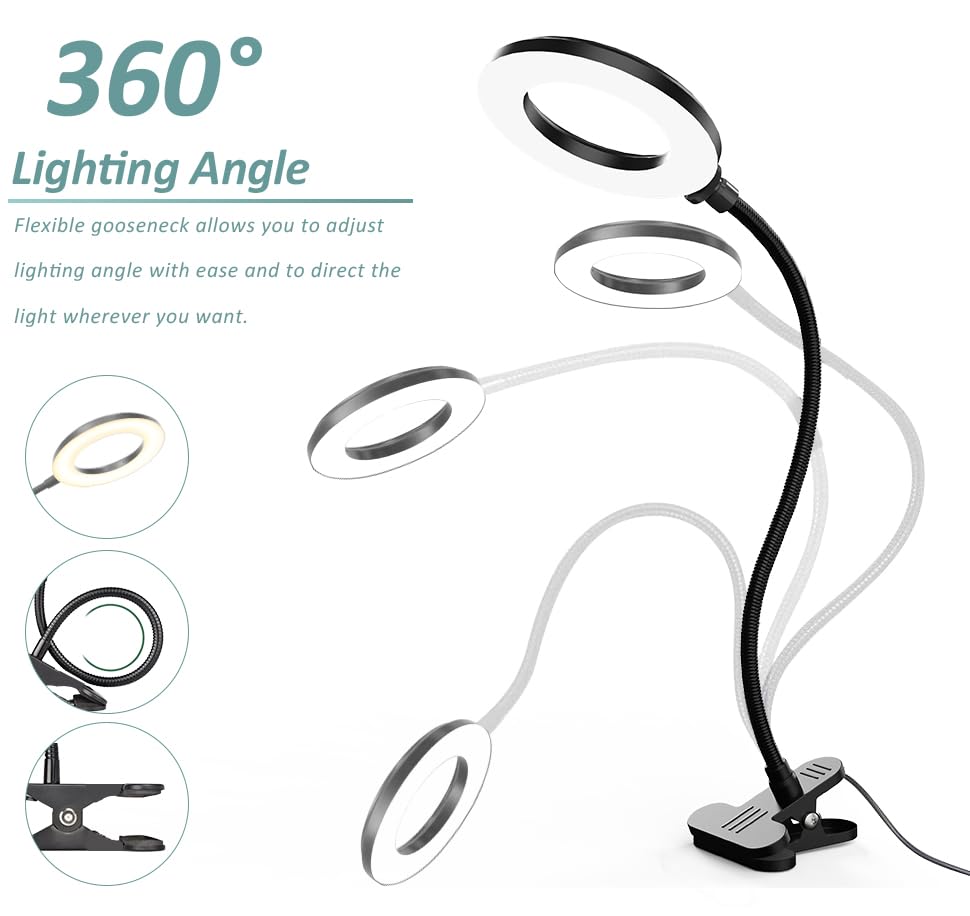 LED Desk Lamp with Clamp, 3 Color Modes, 10 Brightness