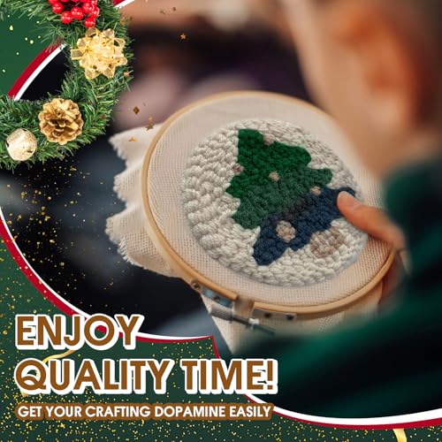 yuegool 6PCS Christmas Punch Needle Coasters Kit,Easy DIY Punch Needle Embroidery Kit for Beginners Adults Kids Including Patterns, Tools, Yarns, Hoop, Instruction, Coaster Holder Art Craft Supplies - color: Merry Stitchmas, size: 4-inch diameter
