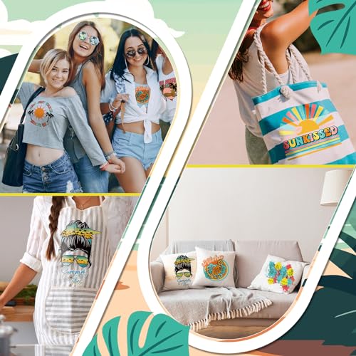Estune 30 Pcs Summer Beach Iron on Transfers Summer Vibes DTF Ready to Press Heat Transfer Decal Retro Boho Vinyl Iron on Patches Stickers for T Shirts Jacket Bag Clothes DIY Crafts Party Decorations - style: Summer Beach